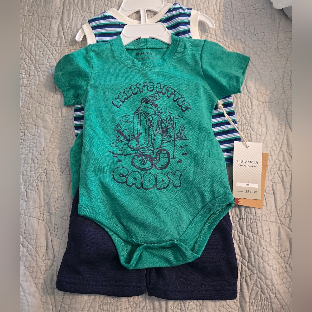 4 Piece Little Stitch Green And Blue Baby Set